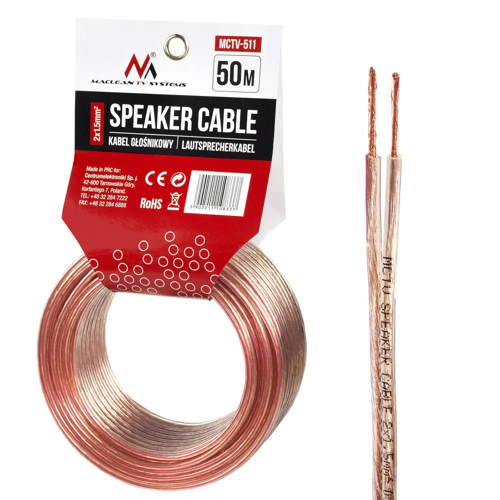 Professionnel Haute Résistance Maclean MCTV-511 50 m Président Cable CCA OFC 2 x 1,5mm2 / 48 x 0,20CCA 3,5 x 7,0mm