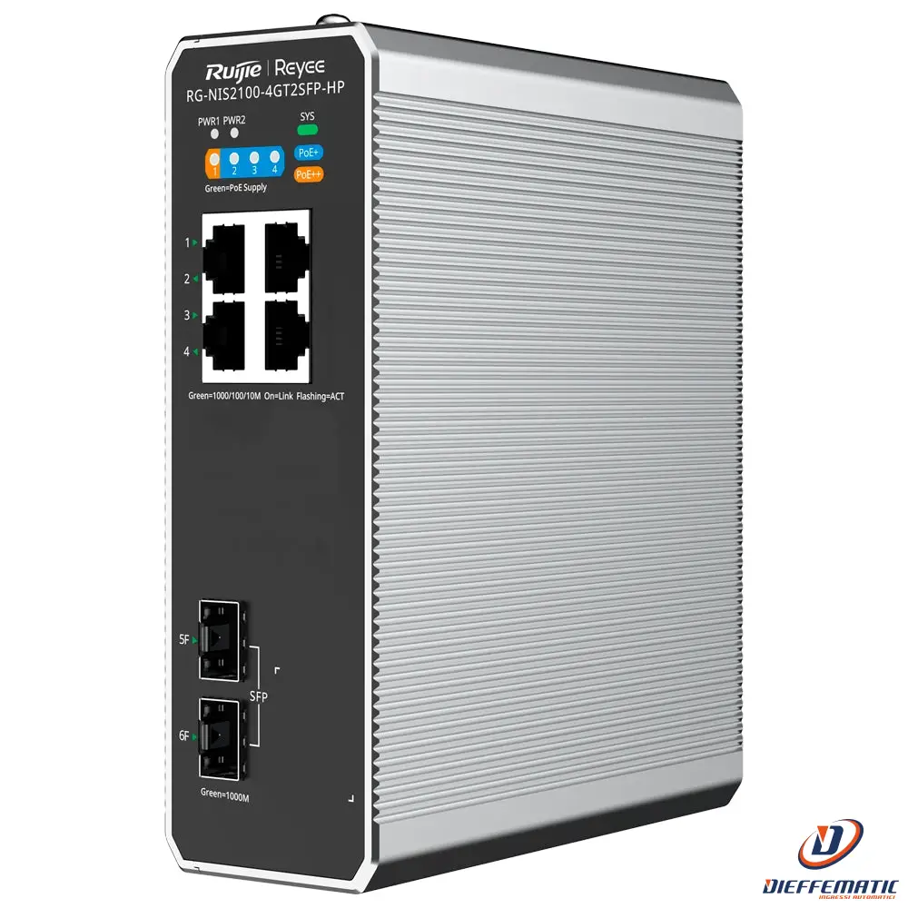 Reyee RG-NIS2100-4GT2SFP-HP Switch Industriale PoE Cloud Layer 2