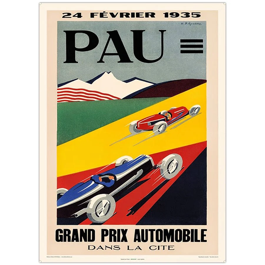 AFFICHE IMPORTANT PRIX DE PAU AUTOMOBILE 1935 N°303 ÉDITION FRICKER 50X70