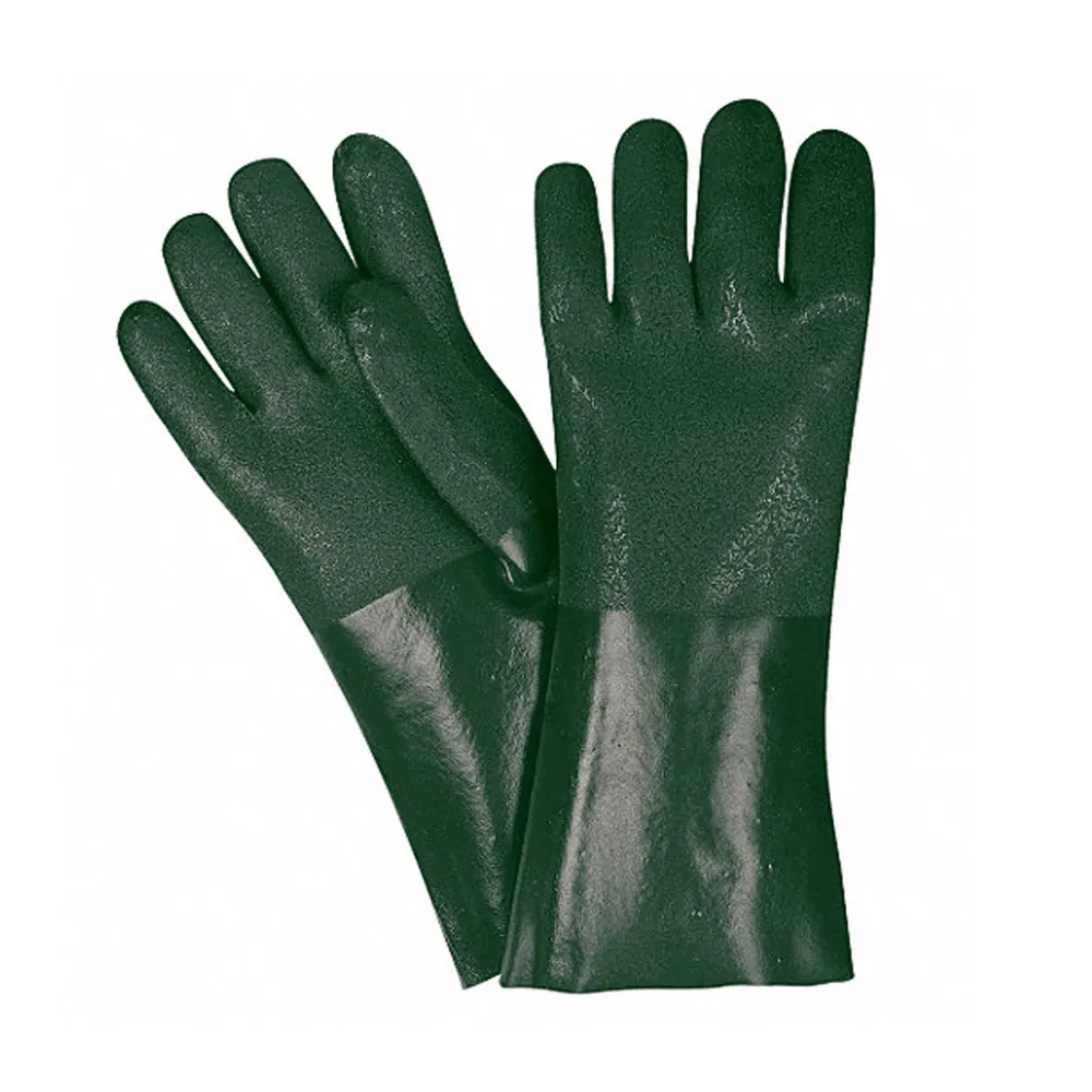 Gants de 14" doublement enduit de PVC vert, haut en Polyester renforcé