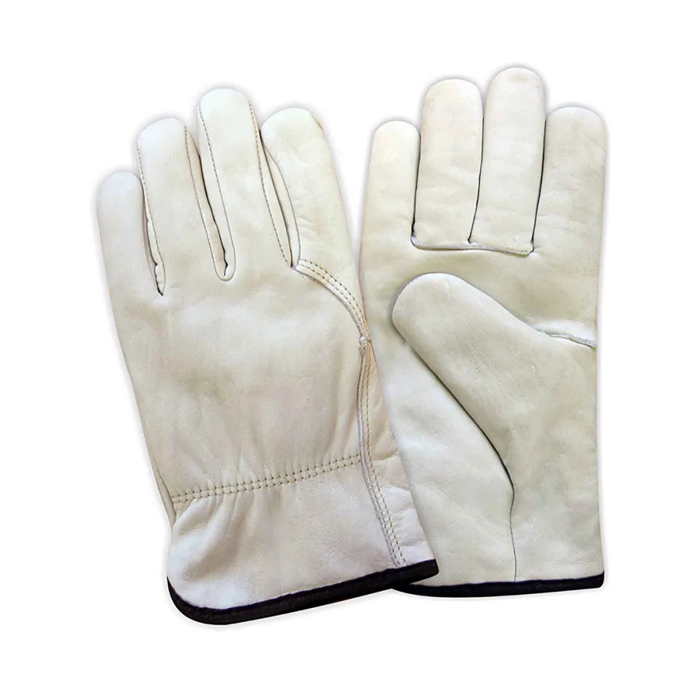 Haute Protection Gants d'hiver en cuir pleine fleur avec doublure de flanelle de type conducteur, T-grand (blanc)