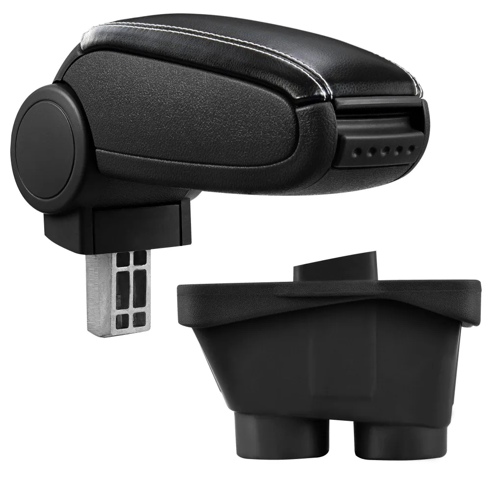 Accoudoir central pour Peugeot 208 avec compartiment rembourré cuir-synthétique noir avec des coutures blancs 03_0000612