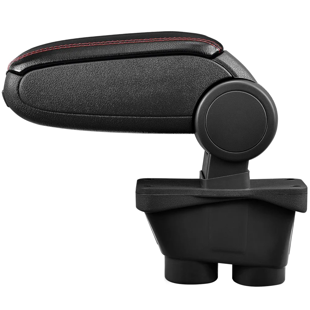 Accoudoir central pour Peugeot 208 avec compartiment rembourré cuir-synthétique noir avec des coutures rouges 03_0000614