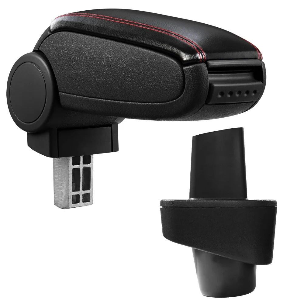Accoudoir central pour Renault Clio III avec compartiment rembourré cuir-synthétique noir avec des coutures rouges 03_0000638