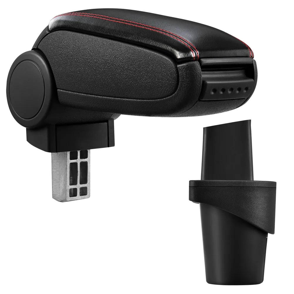 Accoudoir central pour Touran avec compartiment rembourré cuir-synthétique noir avec des coutures rouges 03_0000340