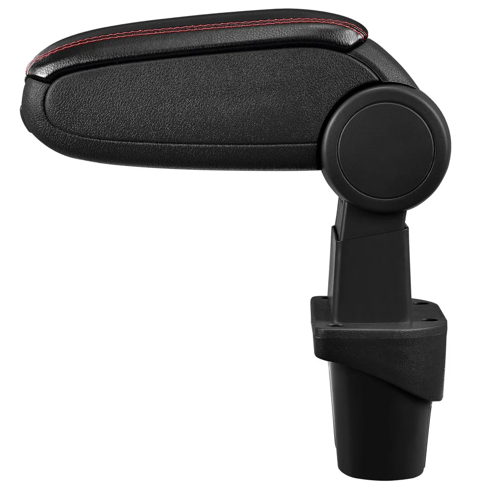 Accoudoir central pour Touran avec compartiment rembourré cuir-synthétique noir avec des coutures rouges 03_0000340