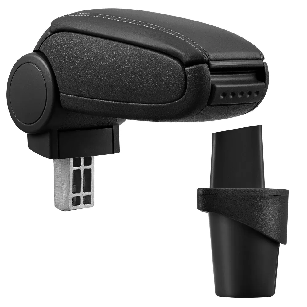 Accoudoir central pour Touran avec compartiment rembourré cuir-synthétique noir avec des coutures noirs 03_0000339
