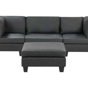 3-Seater Assemblable Faux Leather Sofa Ottoman Black UNSTAD