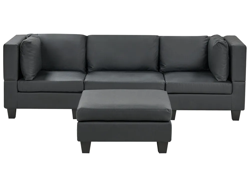 3-Seater Assemblable Faux Leather Sofa Ottoman Black UNSTAD