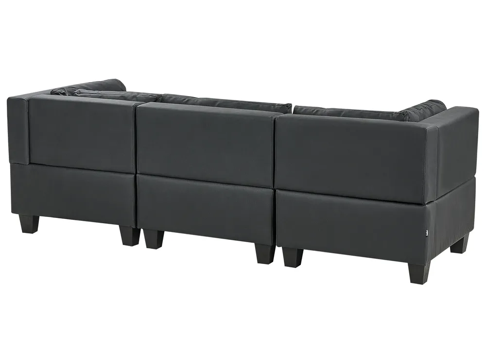 3-Seater Assemblable Faux Leather Sofa Ottoman Black UNSTAD