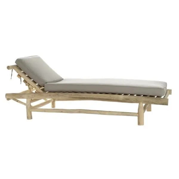 Boho Lounge Chair Solid Découpé Teak Wood and Light Gray Cushions (2