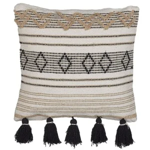Cotton Cushion Geometric Pattern Tassels 45 x 45 cm Beige and Noir jais SAMBUCUS