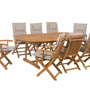 Couvre-selle imperméable 8 Seater Acacia Wood Garden Dining Set Taupe Cushions MAUI
