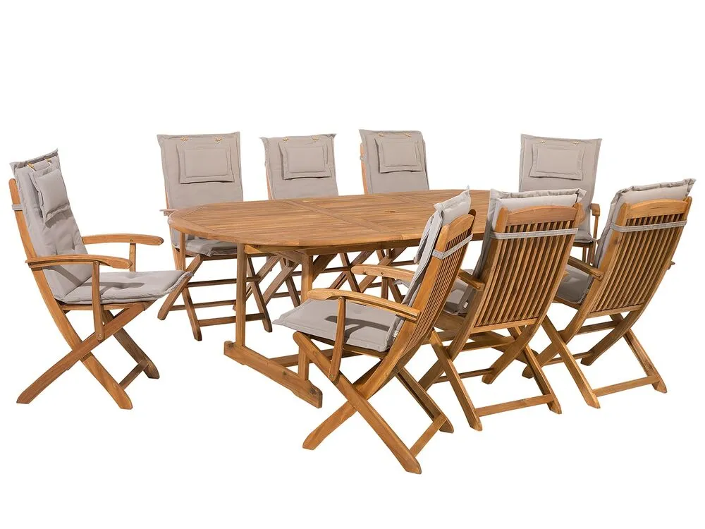 Couvre-selle imperméable 8 Seater Acacia Wood Garden Dining Set Taupe Cushions MAUI