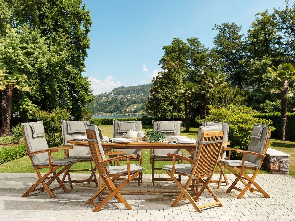 Couvre-selle imperméable 8 Seater Acacia Wood Garden Dining Set Taupe Cushions MAUI