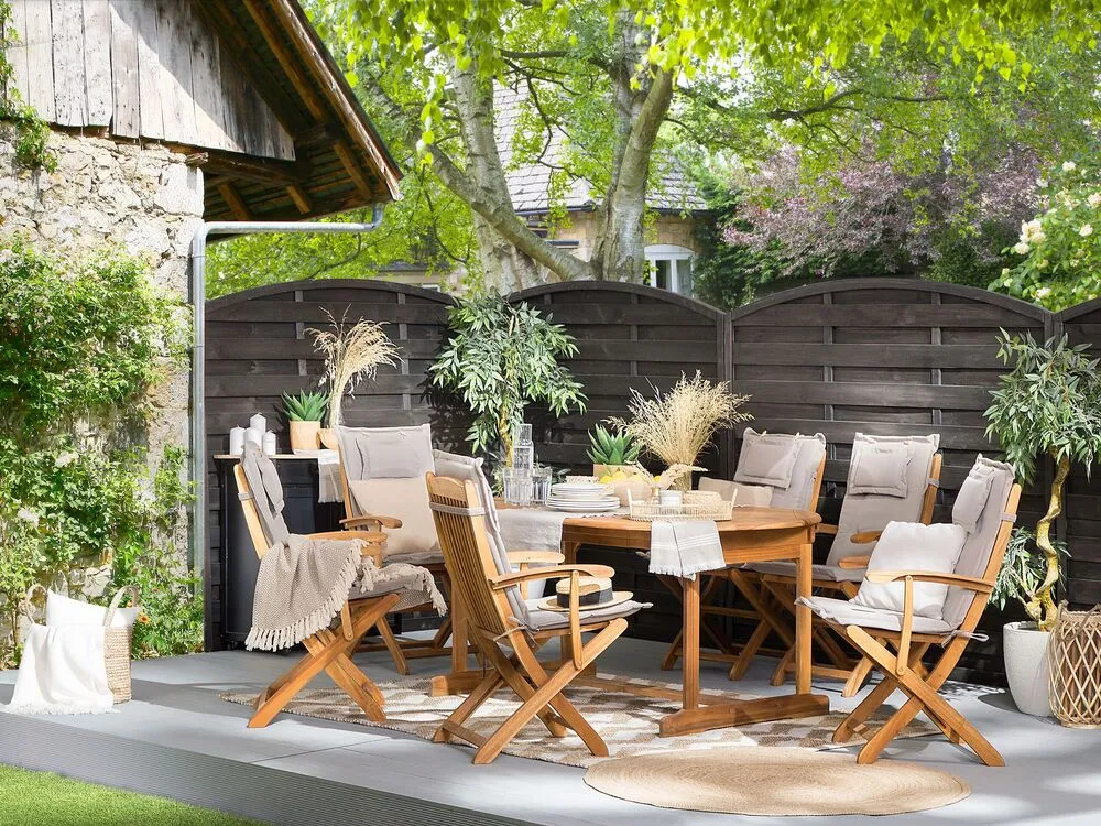 Couvre-selle imperméable 8 Seater Acacia Wood Garden Dining Set Taupe Cushions MAUI