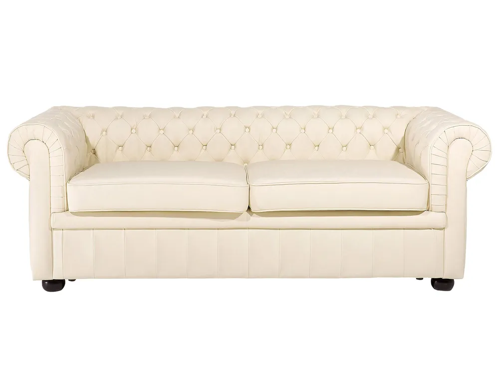 En cuir Living Room Set Cream CHESTERFIELD
