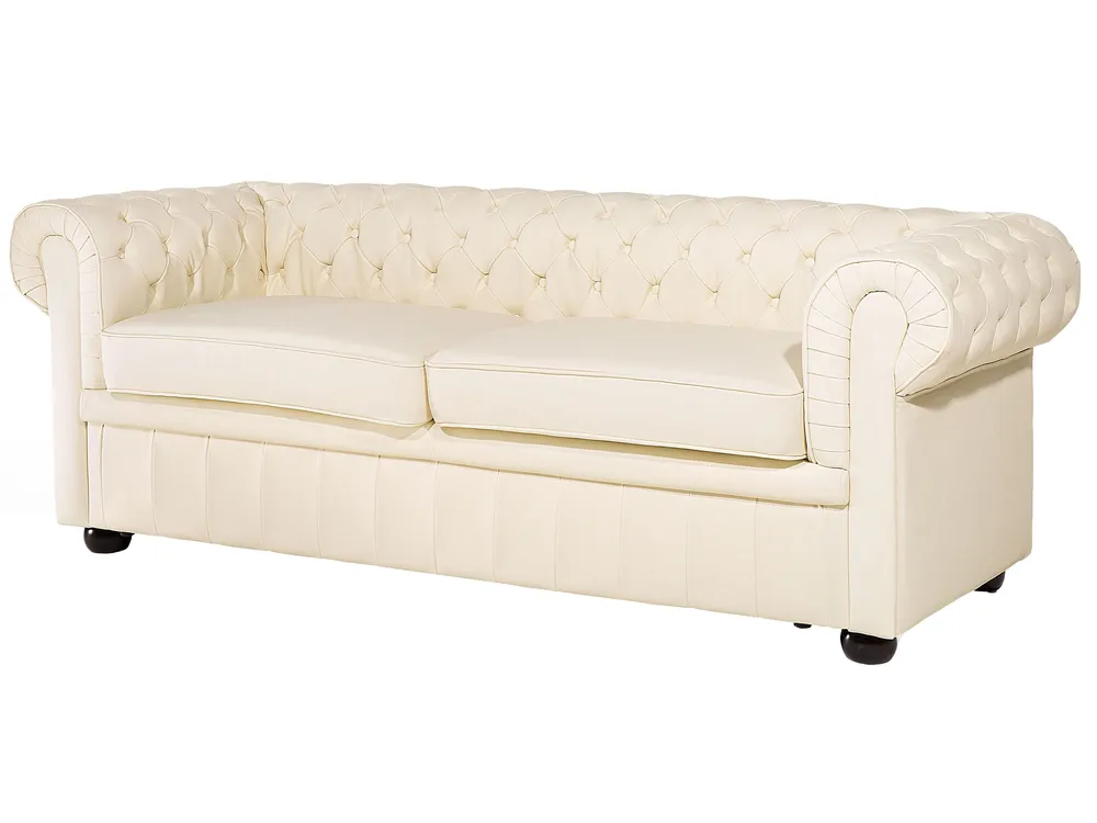 En cuir Living Room Set Cream CHESTERFIELD