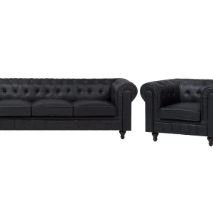 Faux Cuir souple Living Room Set Black CHESTERFIELD Big