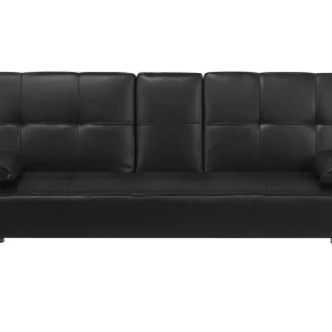 Faux Leather Sofa Bed Noir jais ROXEN