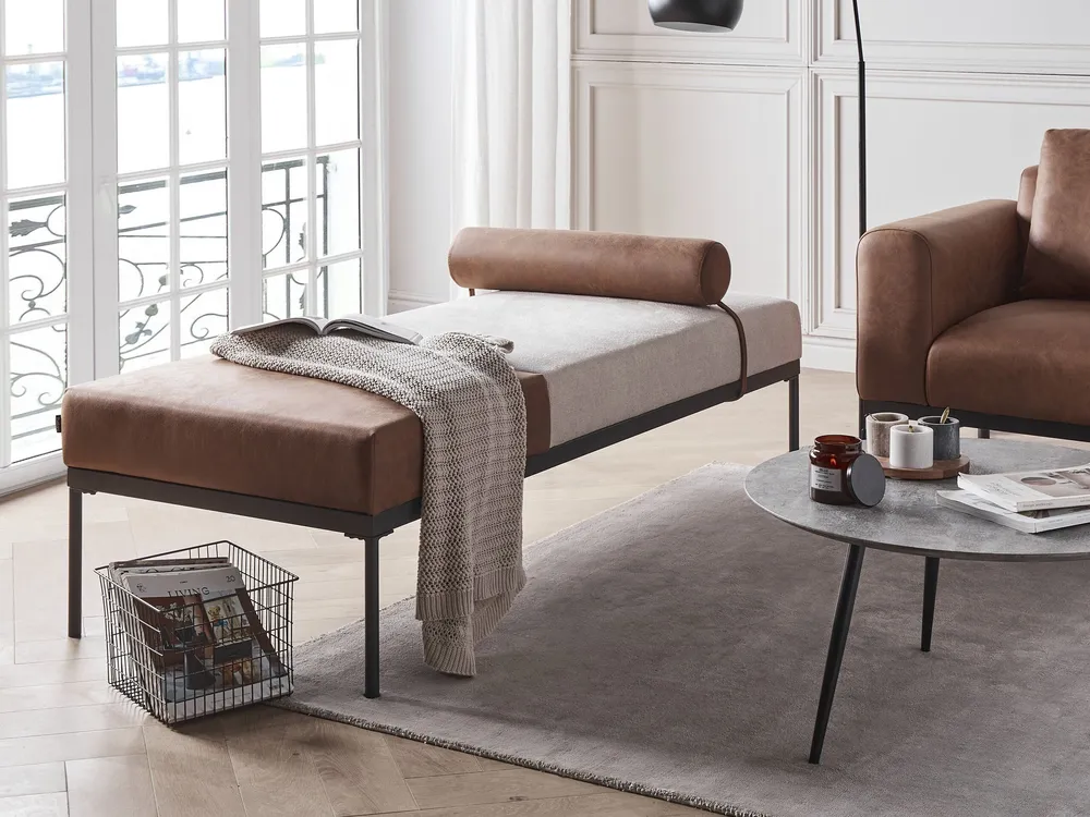 Faux Linen/Faux En cuir souple Chaise Lounge Beige and Brown MALMOS - Compatible Universelle