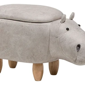 Faux Simili-cuir Storage Animal Stool Light Grey HIPPO en noir mat