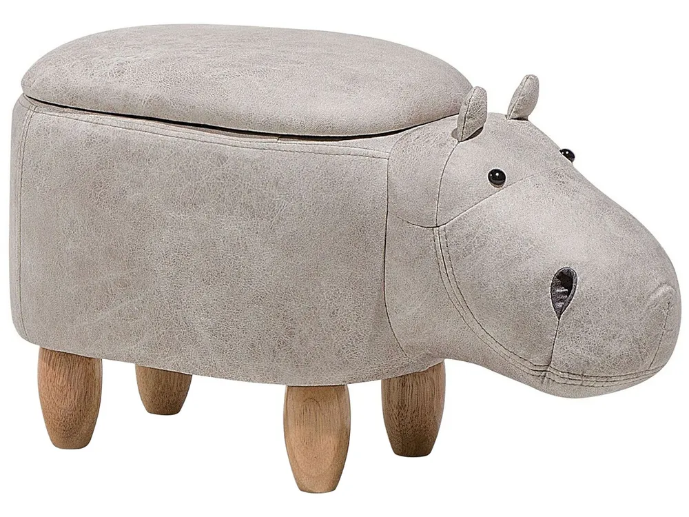 Faux Simili-cuir Storage Animal Stool Light Grey HIPPO en noir mat