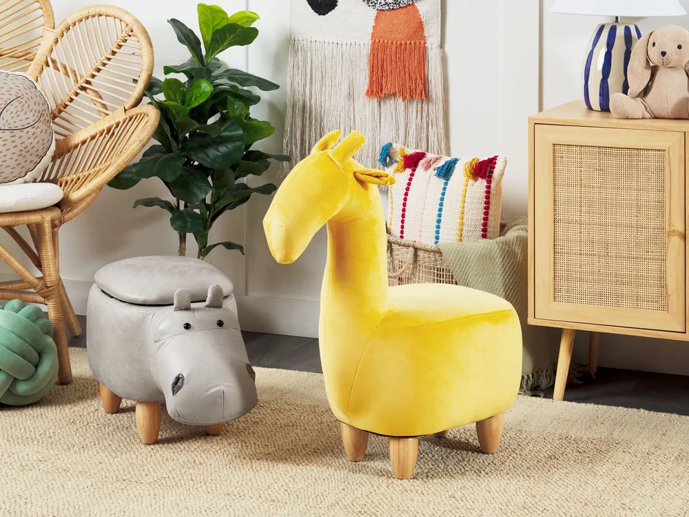 Faux Simili-cuir Storage Animal Stool Light Grey HIPPO en noir mat