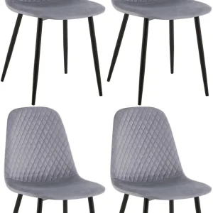 Haute Performance Lot de 4 chaises de salle à manger coutures décoratives losanges assise en velours gris pieds métal noir...