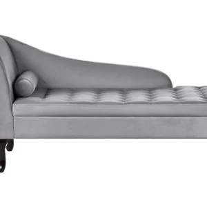 Left Hand Panne Chaise Lounge Storage Light Grey PESSAC