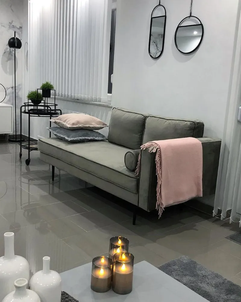 Left Hand En velours Chaise Lounge Grey MIRAMAS