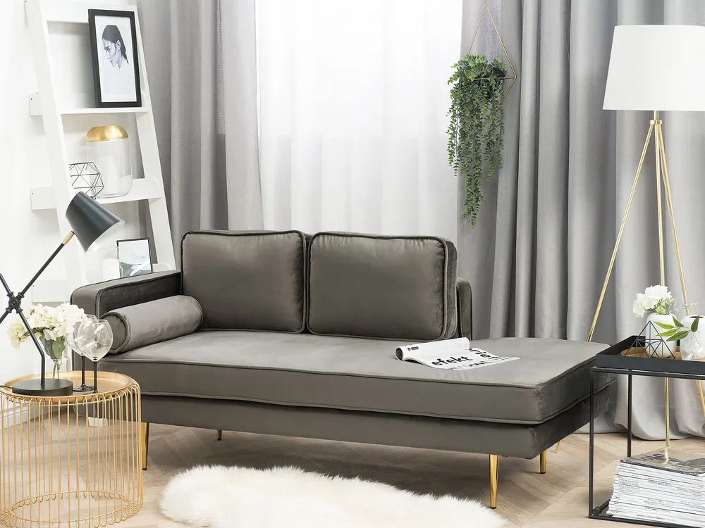 Left Hand En velours Chaise Lounge Grey MIRAMAS