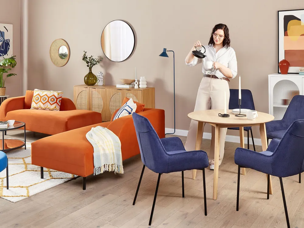 Left Hand En velours Chaise Lounge Orange LE CRAU