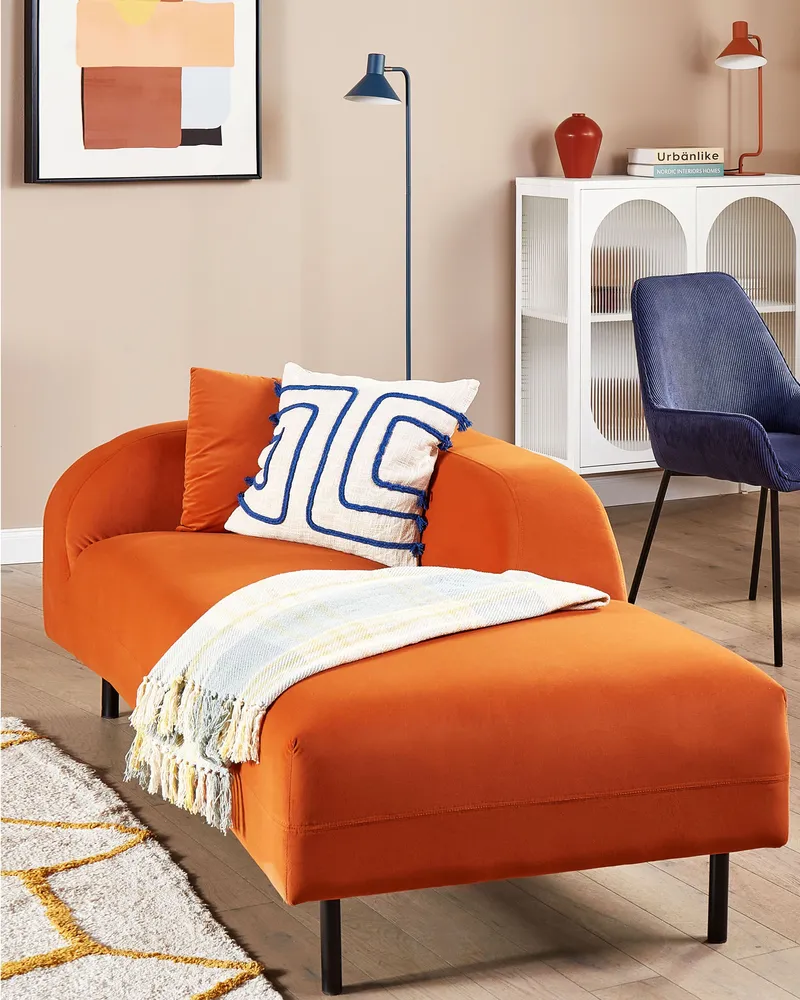 Left Hand En velours Chaise Lounge Orange LE CRAU