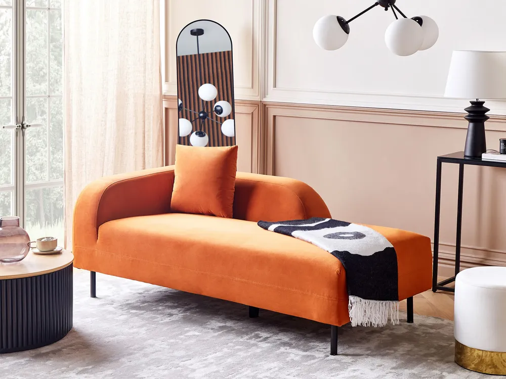 Left Hand En velours Chaise Lounge Orange LE CRAU