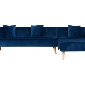 Left Hand Velours Corner Sofa Bed Blue VADSO