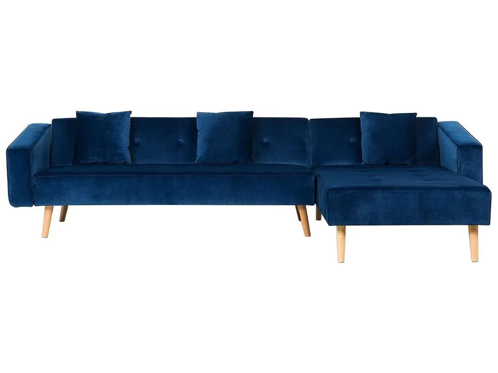 Left Hand Velours Corner Sofa Bed Blue VADSO