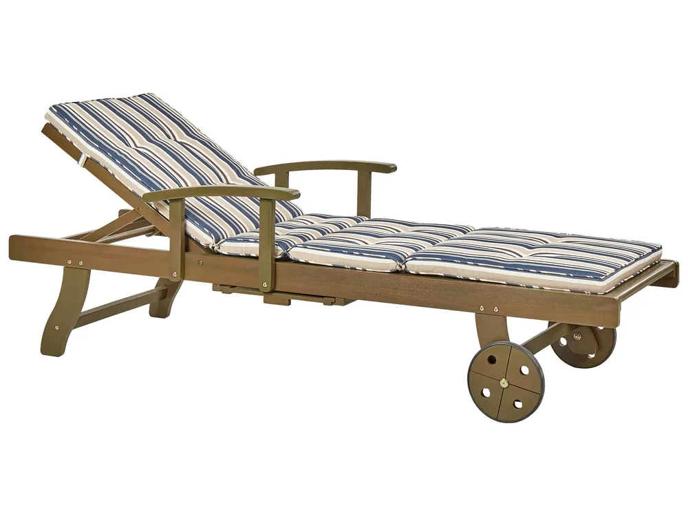 Ligstoel acaciahout gestreept blauw AMANTEA