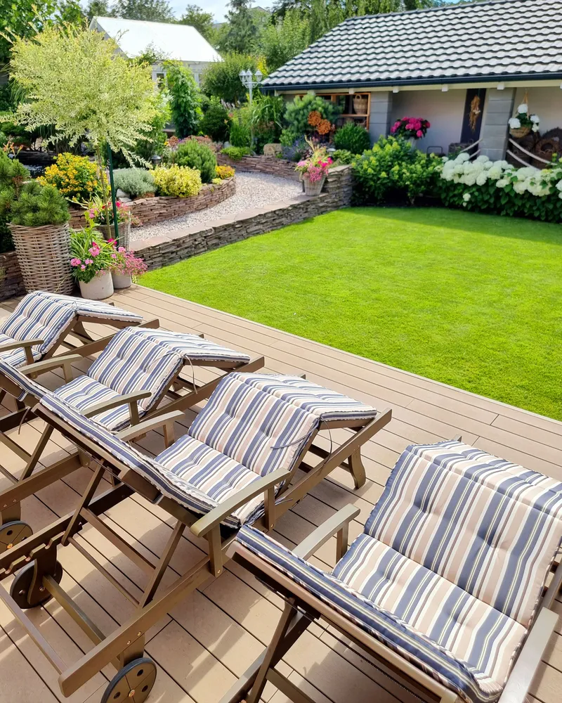 Ligstoel acaciahout gestreept blauw AMANTEA