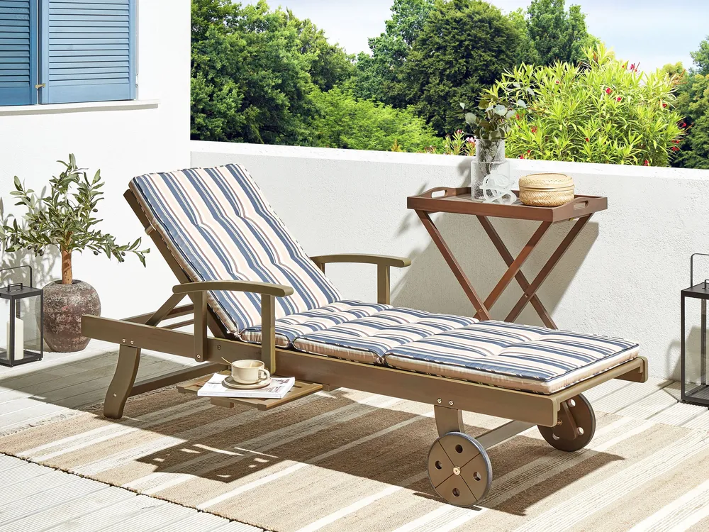 Ligstoel acaciahout gestreept blauw AMANTEA