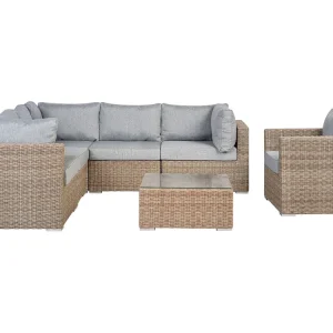 Lounge Set CONTARE PE Rattan Light Marron Right Hand 6 Seater