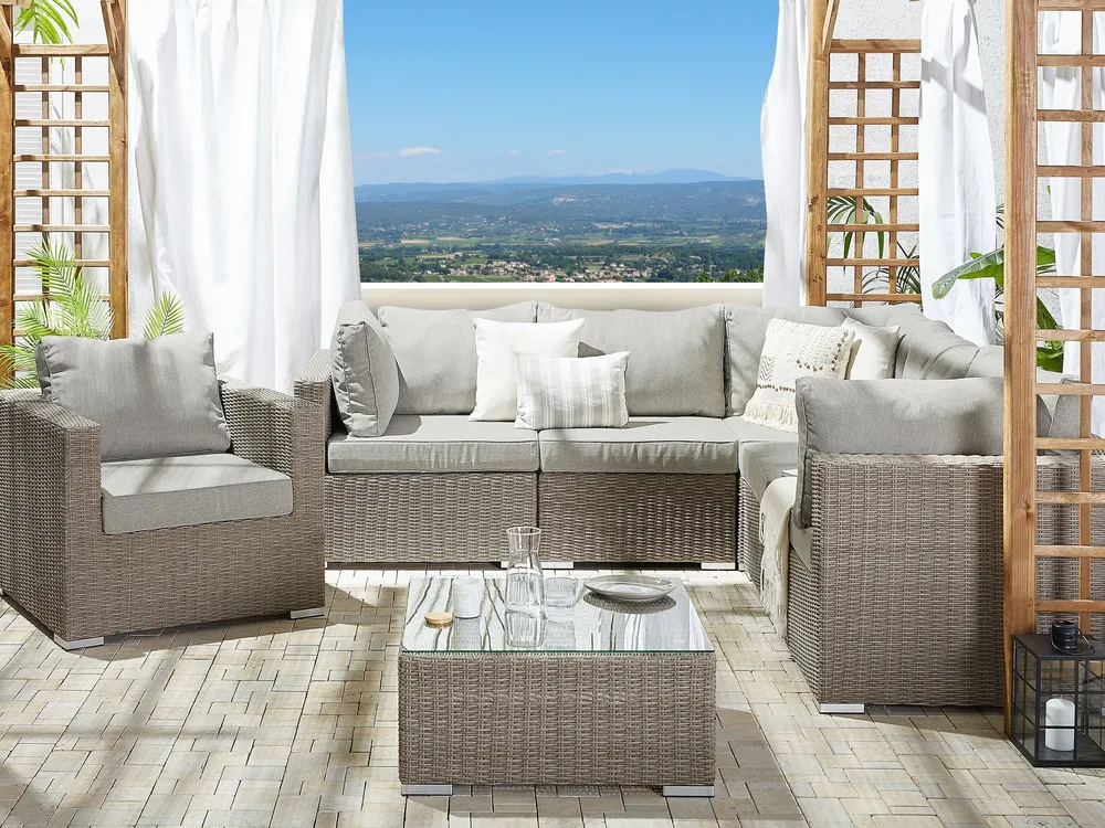 Lounge Set CONTARE PE Rattan Taupe Left Hand 6 Seater par SW-MOTECH