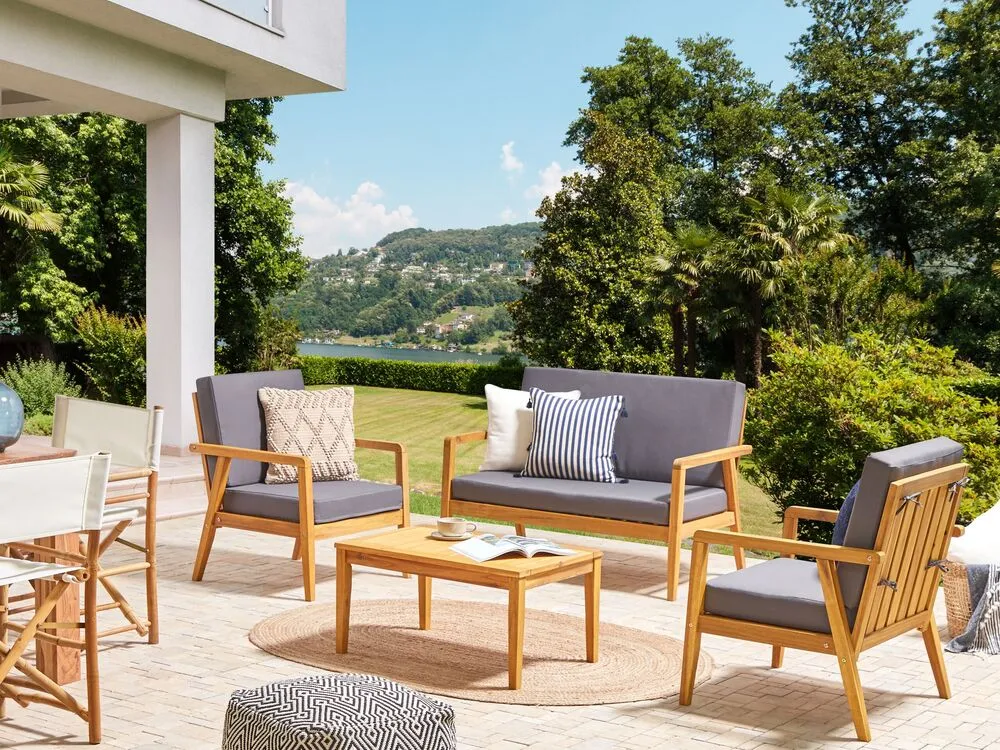 Lounge Set PALLANO Acacia Wood Dark Grey 4 Seater