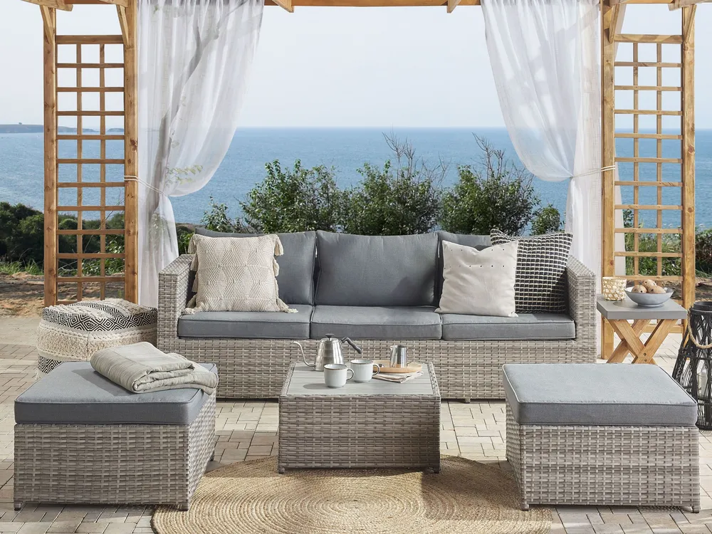 Lounge Set SABBIA PE Rattan Light Grey Right Hand 5 Seater