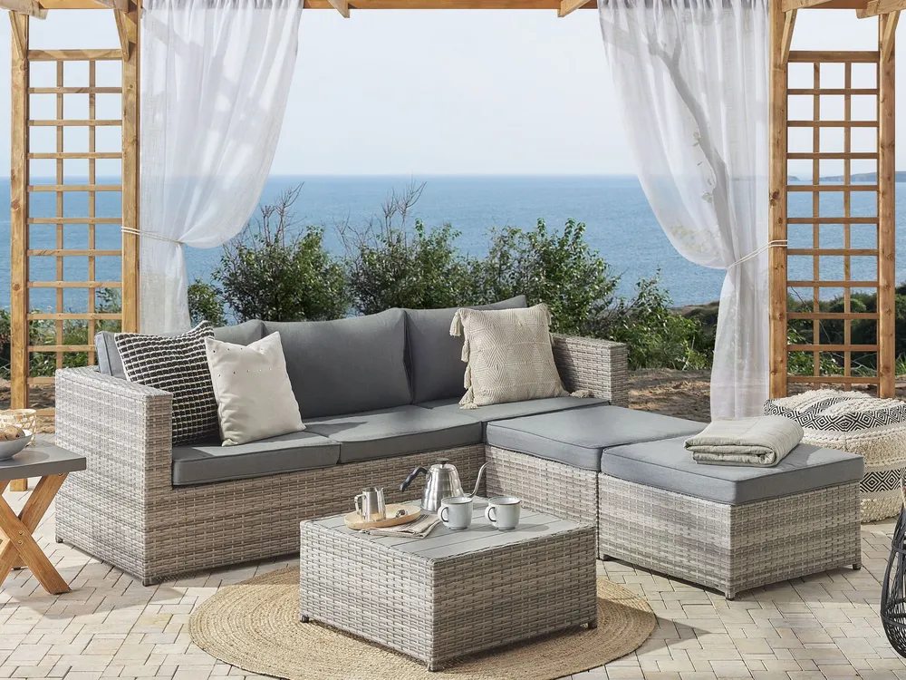 Lounge Set SABBIA PE Rattan Light Grey Right Hand 5 Seater
