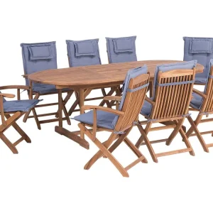 Porte-bagages scooter 8 Seater Acacia Wood Garden Dining Set Blue Cushions MAUI