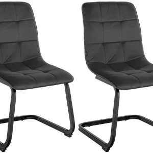 Protège-mains Set de 2 chaises de salle à manger coutures décoratives carrées en velours noir et pieds luge en métal noir...
