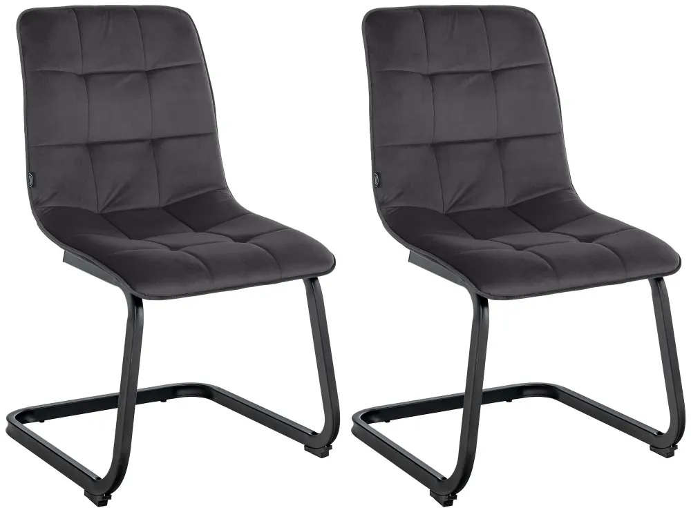 Protège-mains Set de 2 chaises de salle à manger coutures décoratives carrées en velours noir et pieds luge en métal noir...