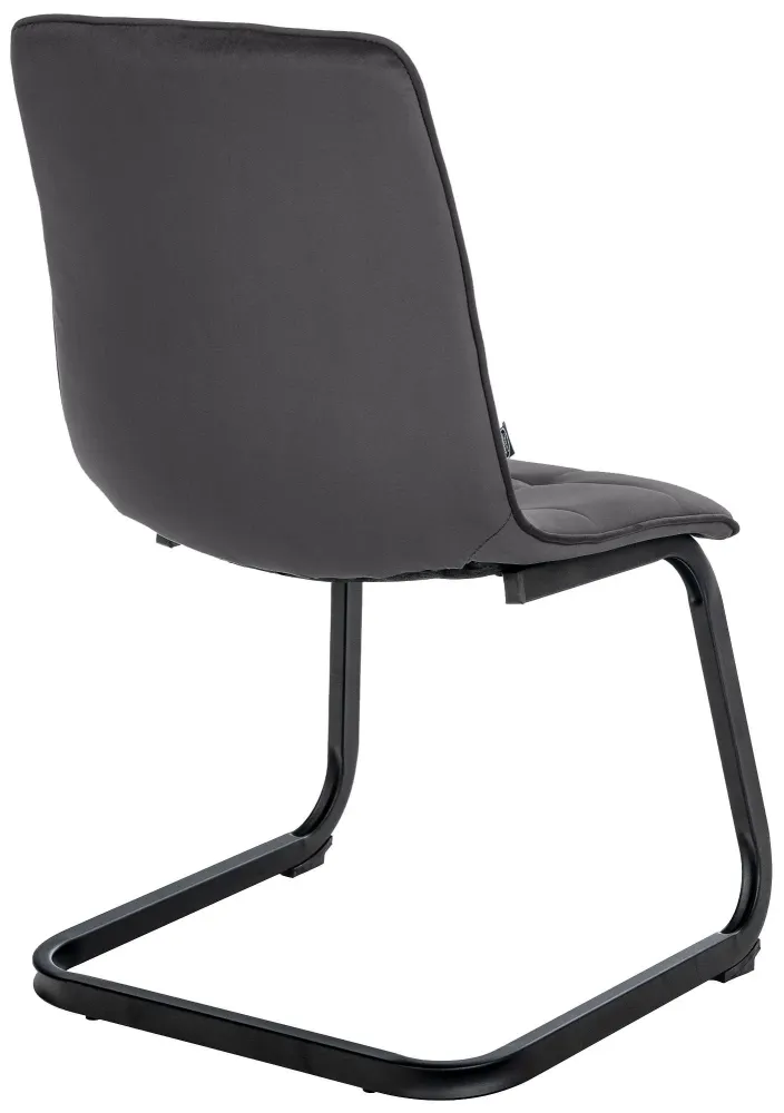 Protège-mains Set de 2 chaises de salle à manger coutures décoratives carrées en velours noir et pieds luge en métal noir...