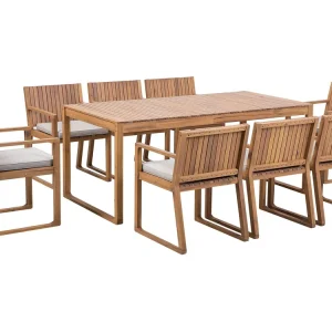 Racing 8 Seater Acacia Wood Garden Dining Set Taupe Cushions SASSARI